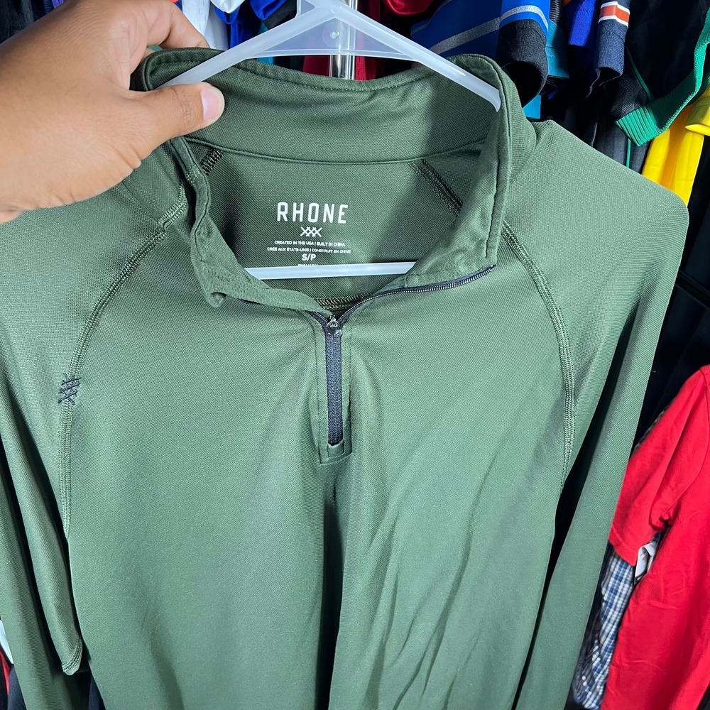 Rhone Reign 1/4 Zip Pullover Mens Small Olive Green Performance Long Sleeve Top